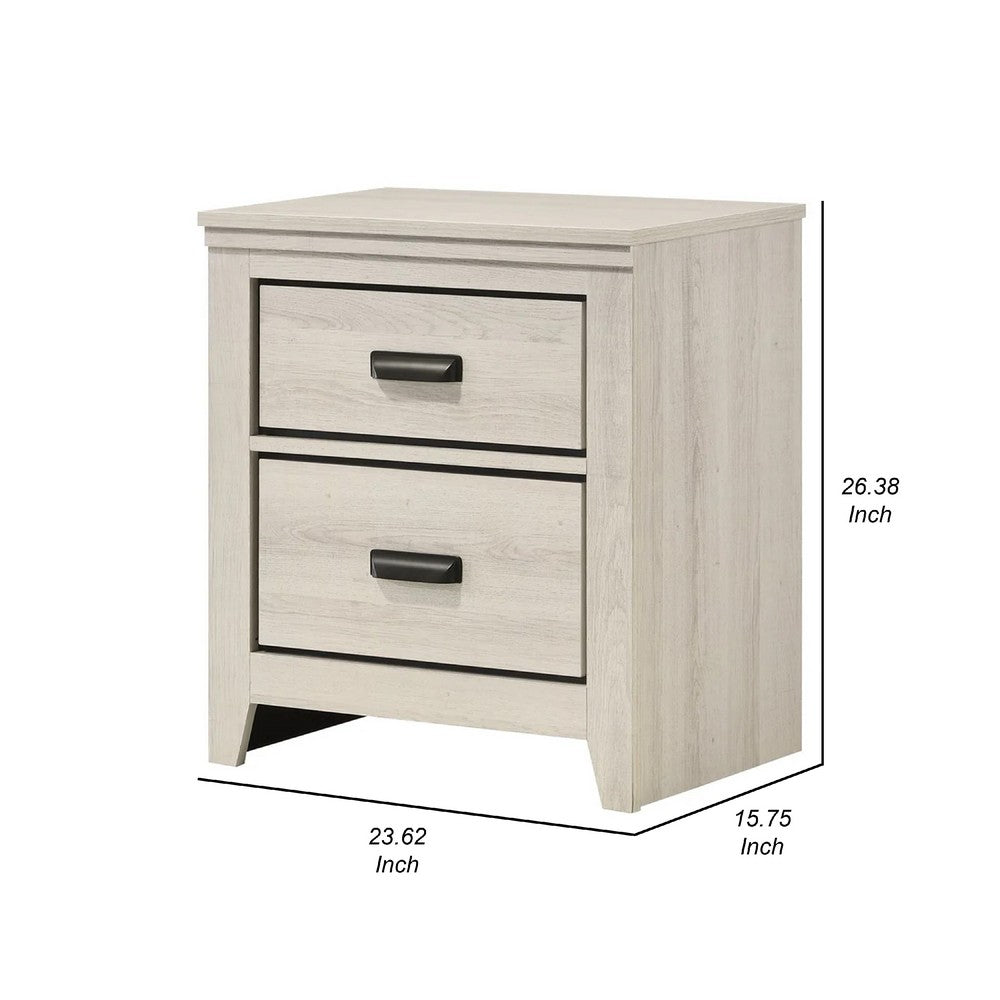 Lei Bedroom Nightstand with 2 Drawers, Distressed White Wood - BM338370