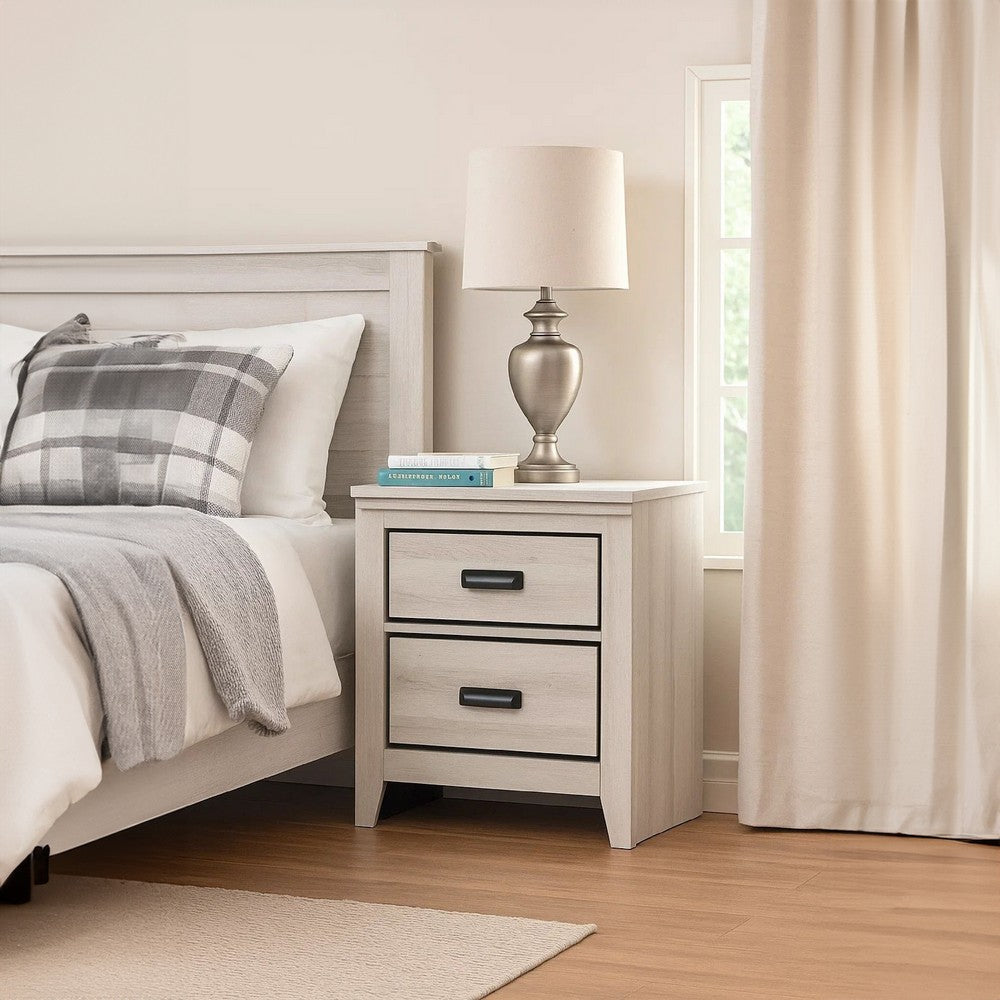 Lei Bedroom Nightstand with 2 Drawers, Distressed White Wood - BM338370