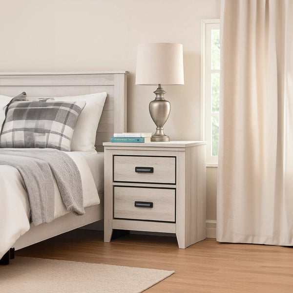 Lei Bedroom Nightstand with 2 Drawers, Distressed White Wood - BM338370