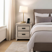 Lei Bedroom Nightstand with 2 Drawers, Distressed White Wood - BM338370