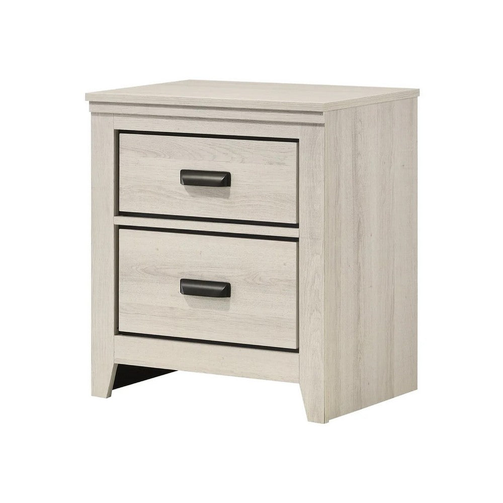 Lei Bedroom Nightstand with 2 Drawers, Distressed White Wood - BM338370