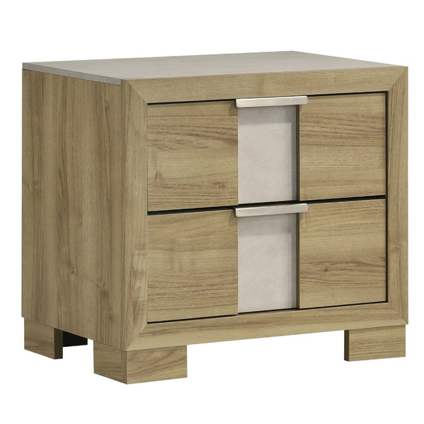 Amey Nightstand with 2 Drawers, White Trim and Driftwood Brown Finish - BM338377