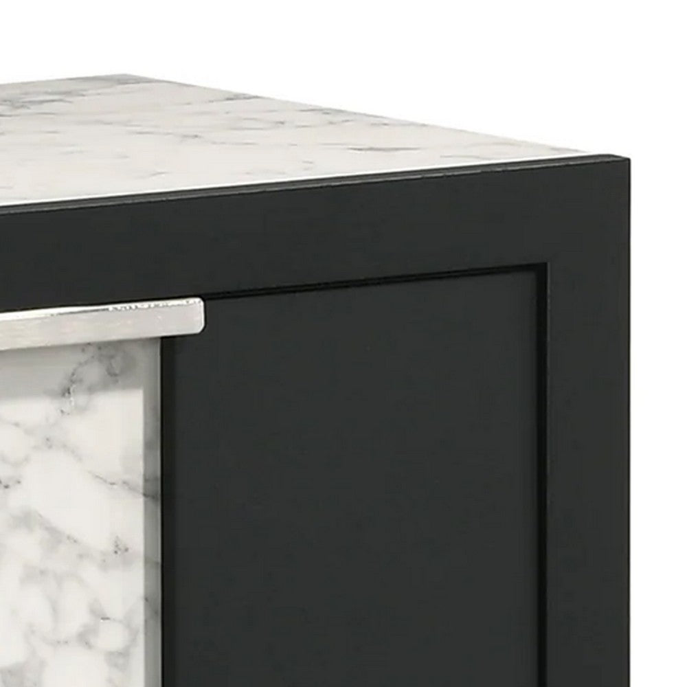Amey 2 Drawer Nightstand, White Marble Trim, Black Wood - BM338383