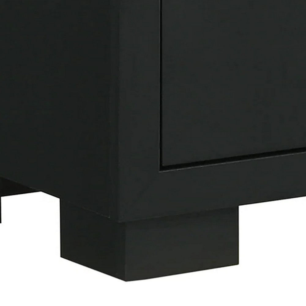 Amey 2 Drawer Nightstand, White Marble Trim, Black Wood - BM338383