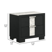 Amey 2 Drawer Nightstand, White Marble Trim, Black Wood - BM338383