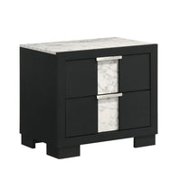 Amey 2 Drawer Nightstand, White Marble Trim, Black Wood - BM338383