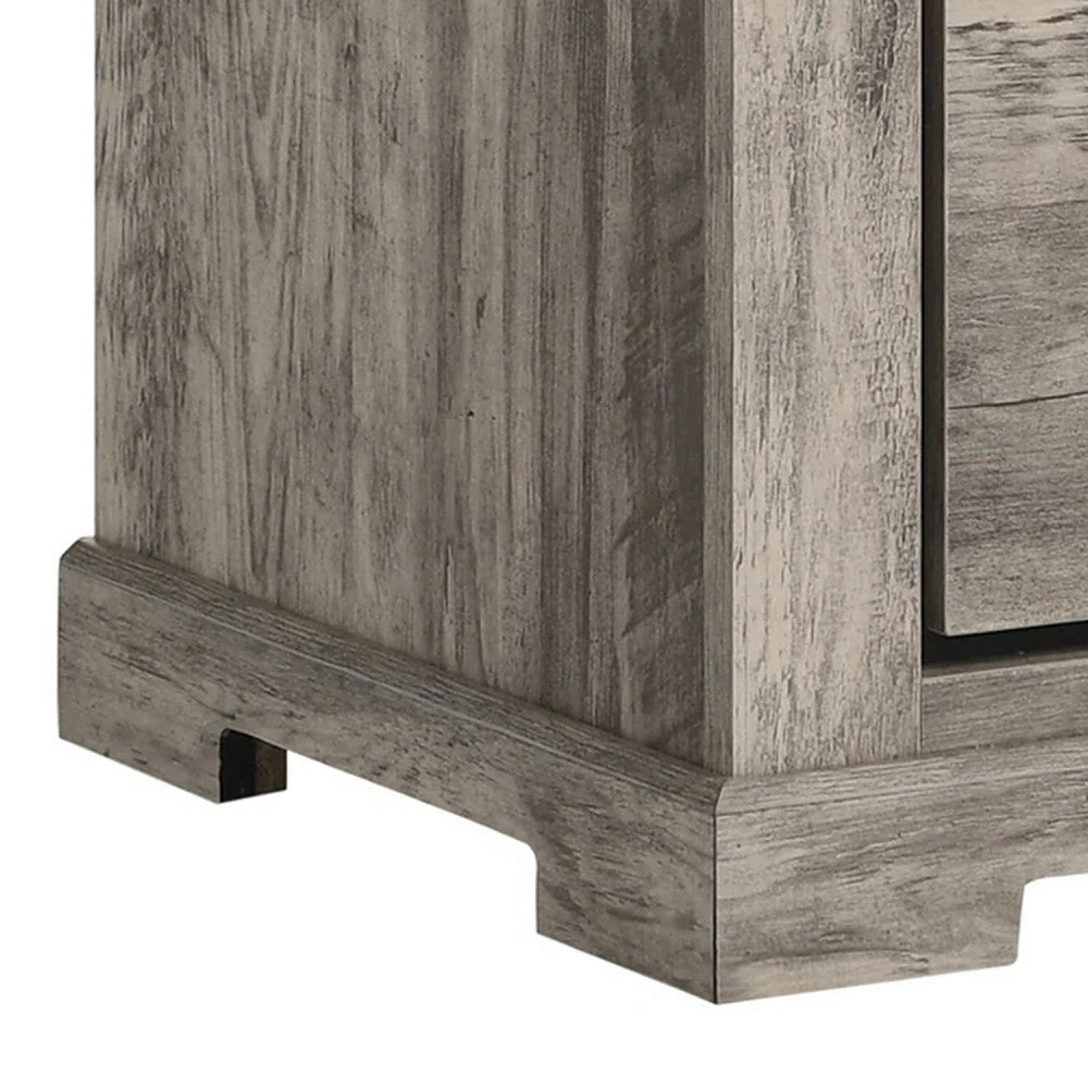 Elaya Nightstand with 2 Drawers, Black Metal, Weathered Gray Wood - BM338388