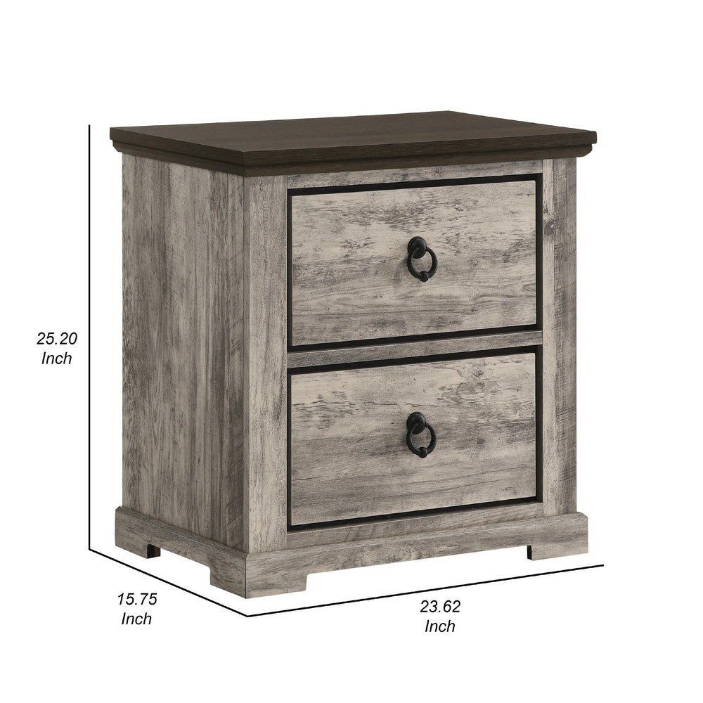 Elaya Nightstand with 2 Drawers, Black Metal, Weathered Gray Wood - BM338388