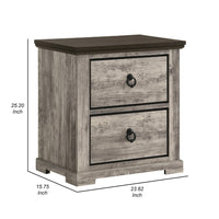 Elaya Nightstand with 2 Drawers, Black Metal, Weathered Gray Wood - BM338388