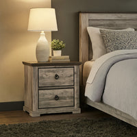 Elaya Nightstand with 2 Drawers, Black Metal, Weathered Gray Wood - BM338388