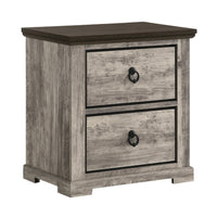 Elaya Nightstand with 2 Drawers, Black Metal, Weathered Gray Wood - BM338388