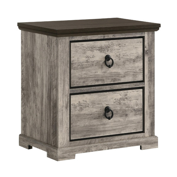 Elaya Nightstand with 2 Drawers, Black Metal, Weathered Gray Wood - BM338388