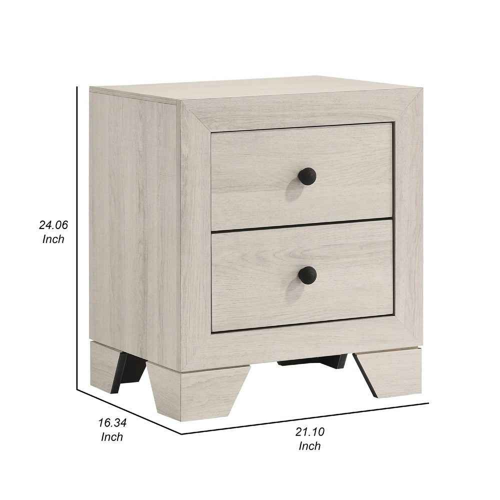 Cuzzy Nightstand with 2 Drawers, Black Metal, Natural White Wood - BM338393