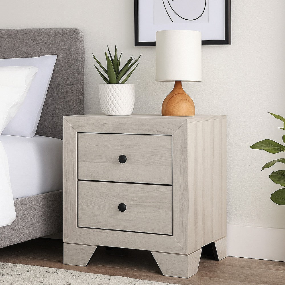 Cuzzy Nightstand with 2 Drawers, Black Metal, Natural White Wood - BM338393