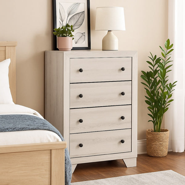 Cuzzy Tall Dresser Chest with 4 Drawers, Natural White Wood - BM338394