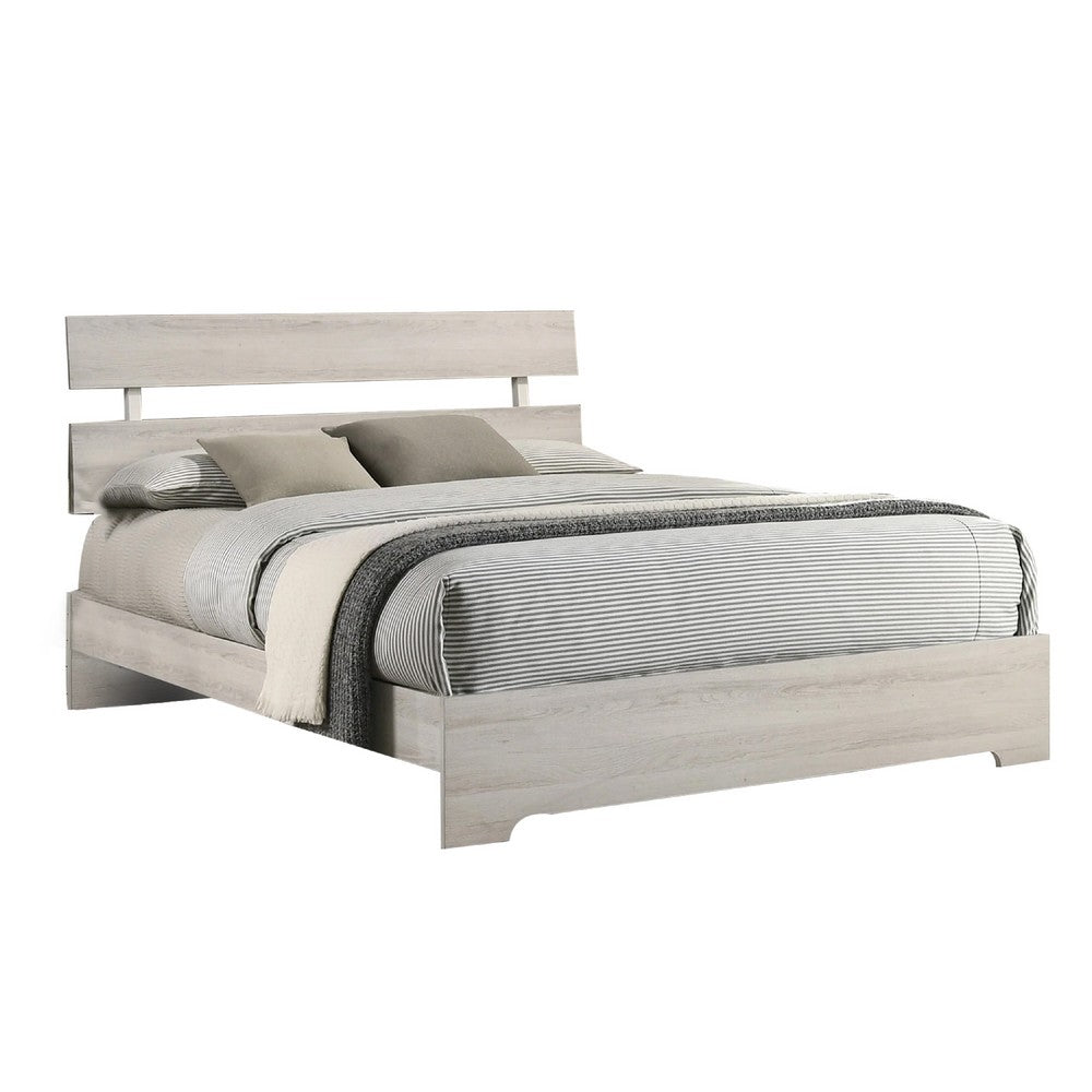 Cuzzy Full Platform Bed with Panel Headboard, Low Profile White Wood - BM338395