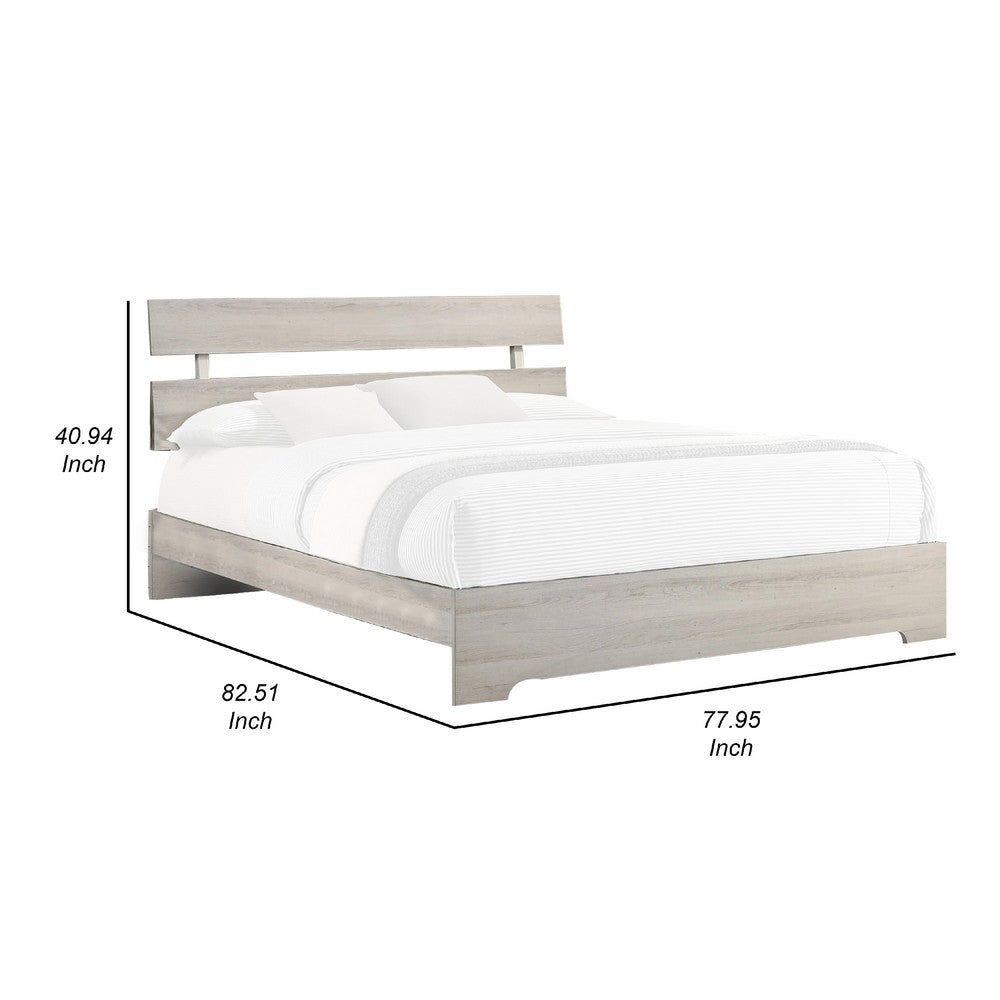 Cuzzy King Platform Bed with Panel Headboard, Low Profile White Wood - BM338396