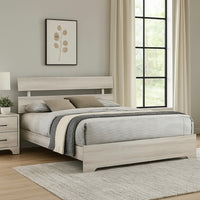 Cuzzy King Platform Bed with Panel Headboard, Low Profile White Wood - BM338396