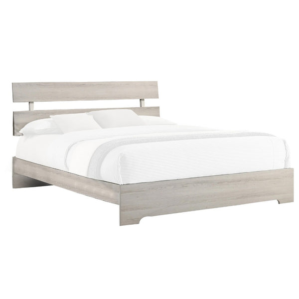 Cuzzy King Platform Bed with Panel Headboard, Low Profile White Wood - BM338396