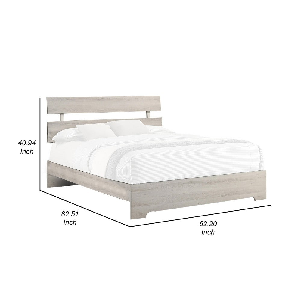 Cuzzy Queen Platform Bed with Panel Headboard, Low Profile White Wood - BM338397