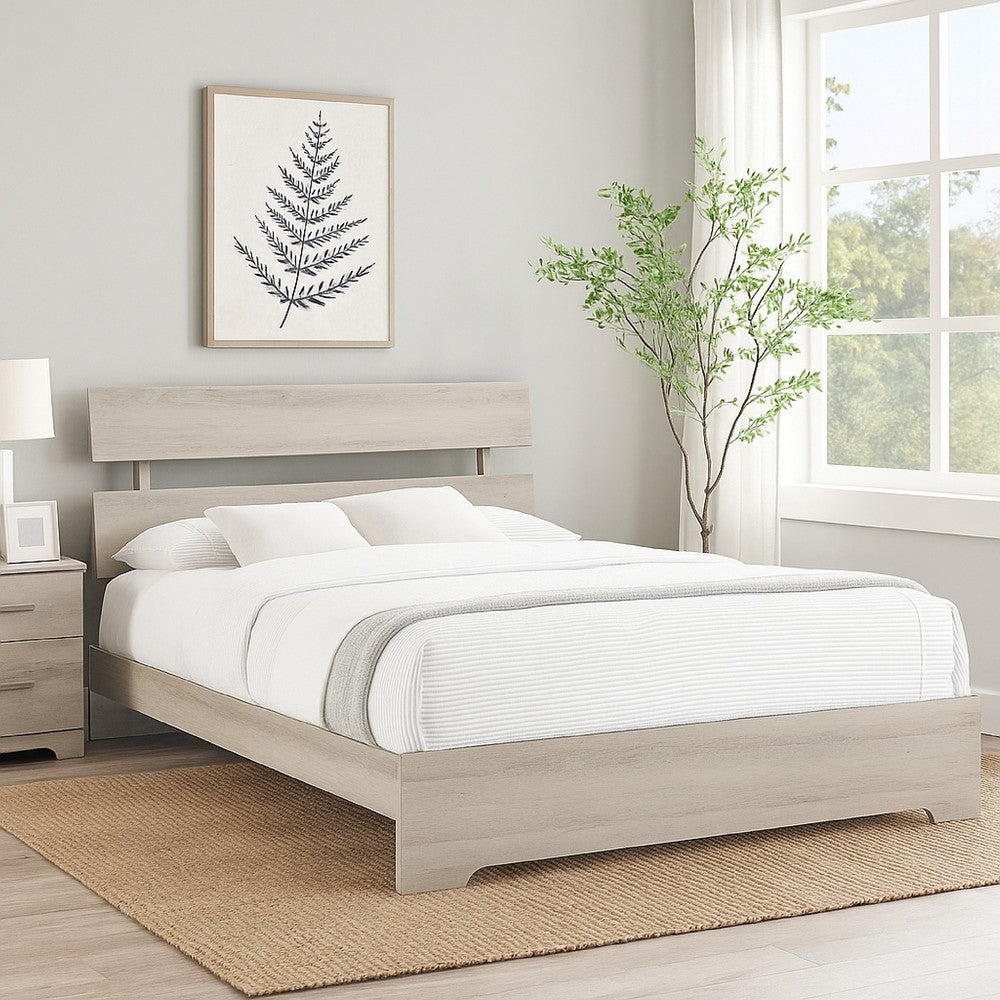 Cuzzy Queen Platform Bed with Panel Headboard, Low Profile White Wood - BM338397