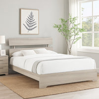 Cuzzy Queen Platform Bed with Panel Headboard, Low Profile White Wood - BM338397