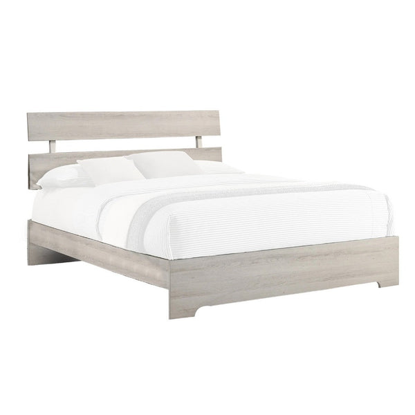 Cuzzy Queen Platform Bed with Panel Headboard, Low Profile White Wood - BM338397