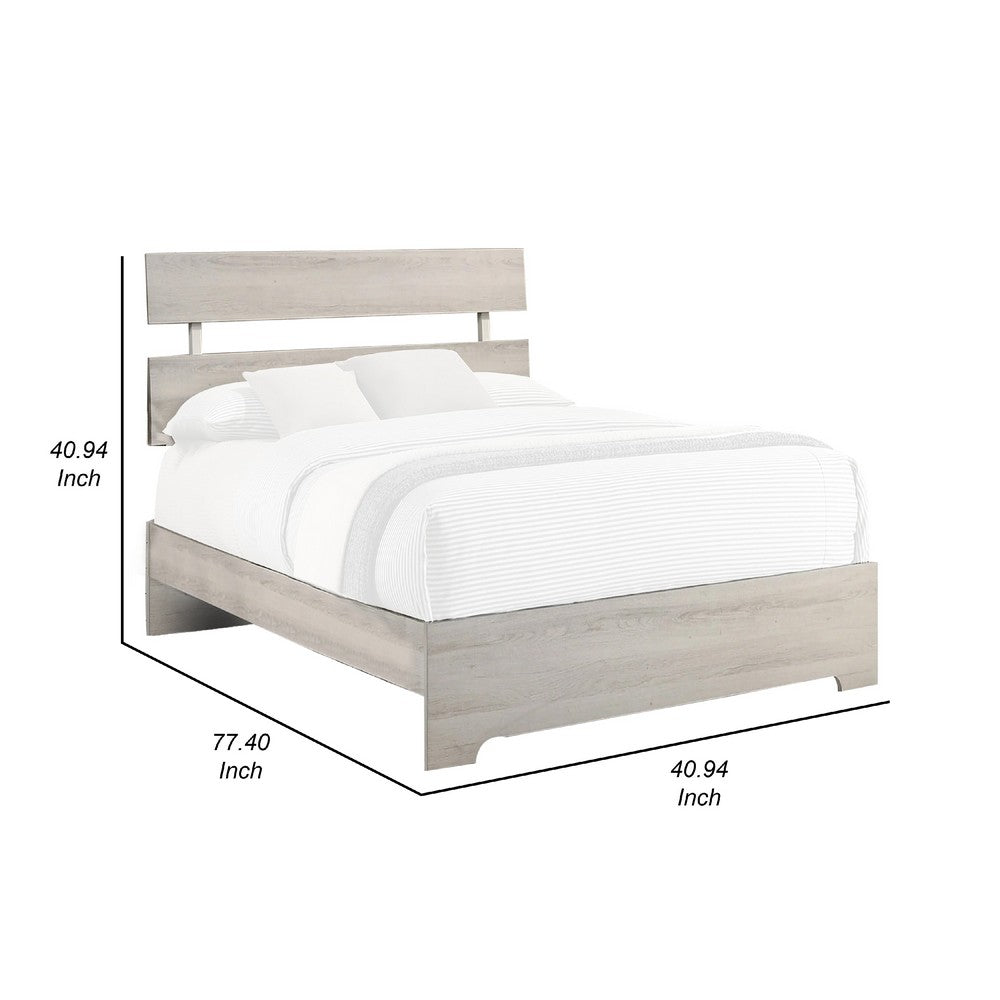 Cuzzy Twin Platform Bed with Panel Headboard, Low Profile White Wood - BM338398