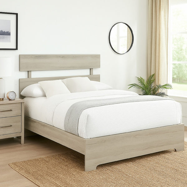 Cuzzy Twin Platform Bed with Panel Headboard, Low Profile White Wood - BM338398