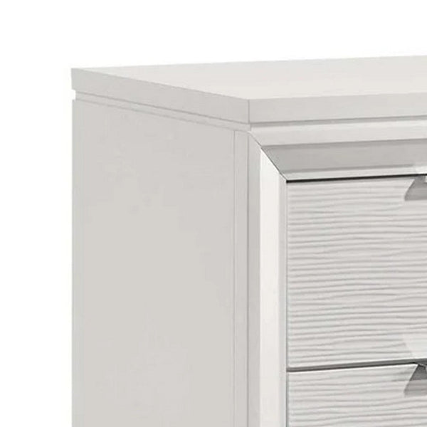 Ressy Nightstand with 2 Drawer, Silver Metal, Contemporary White Wood - BM338400