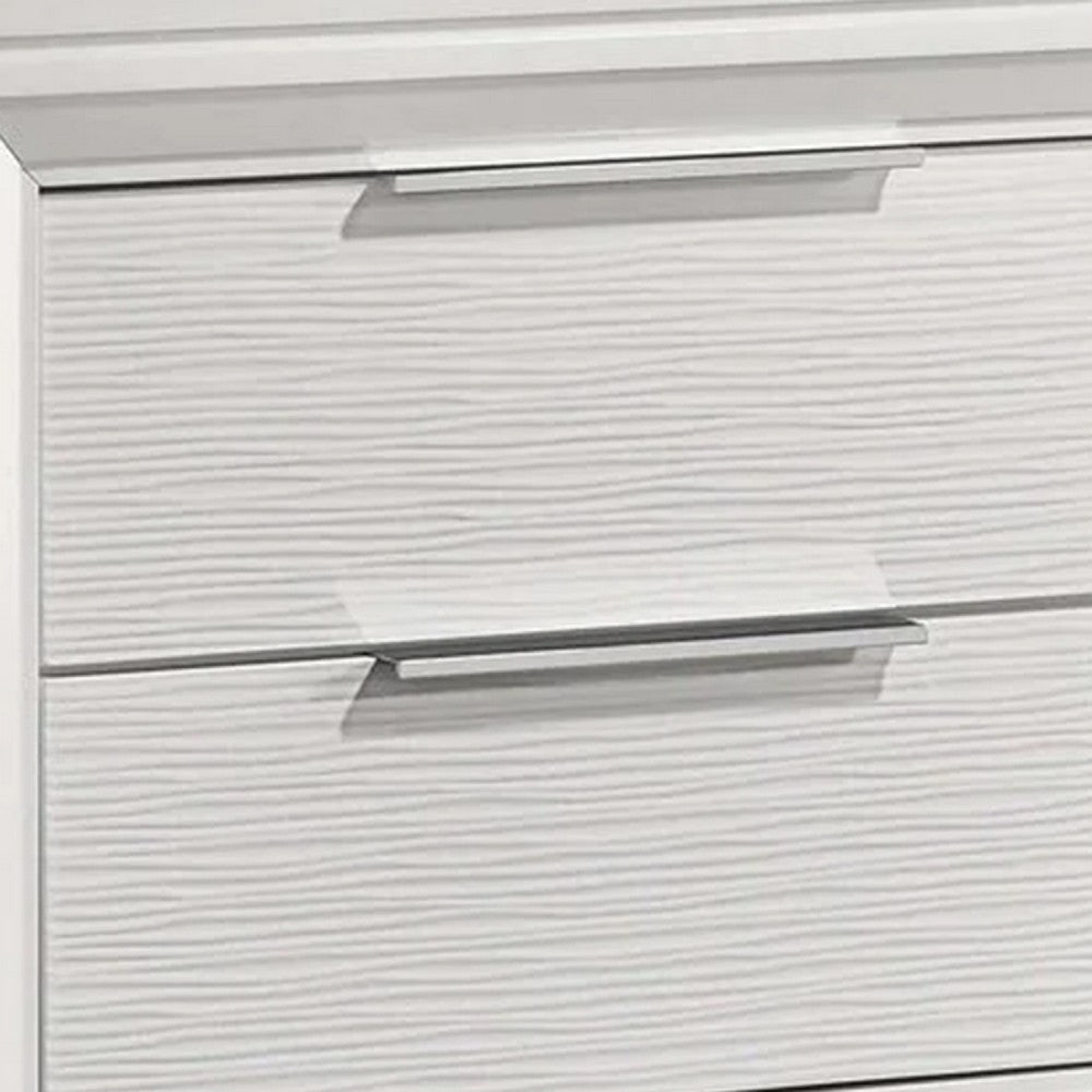 Ressy Nightstand with 2 Drawer, Silver Metal, Contemporary White Wood - BM338400