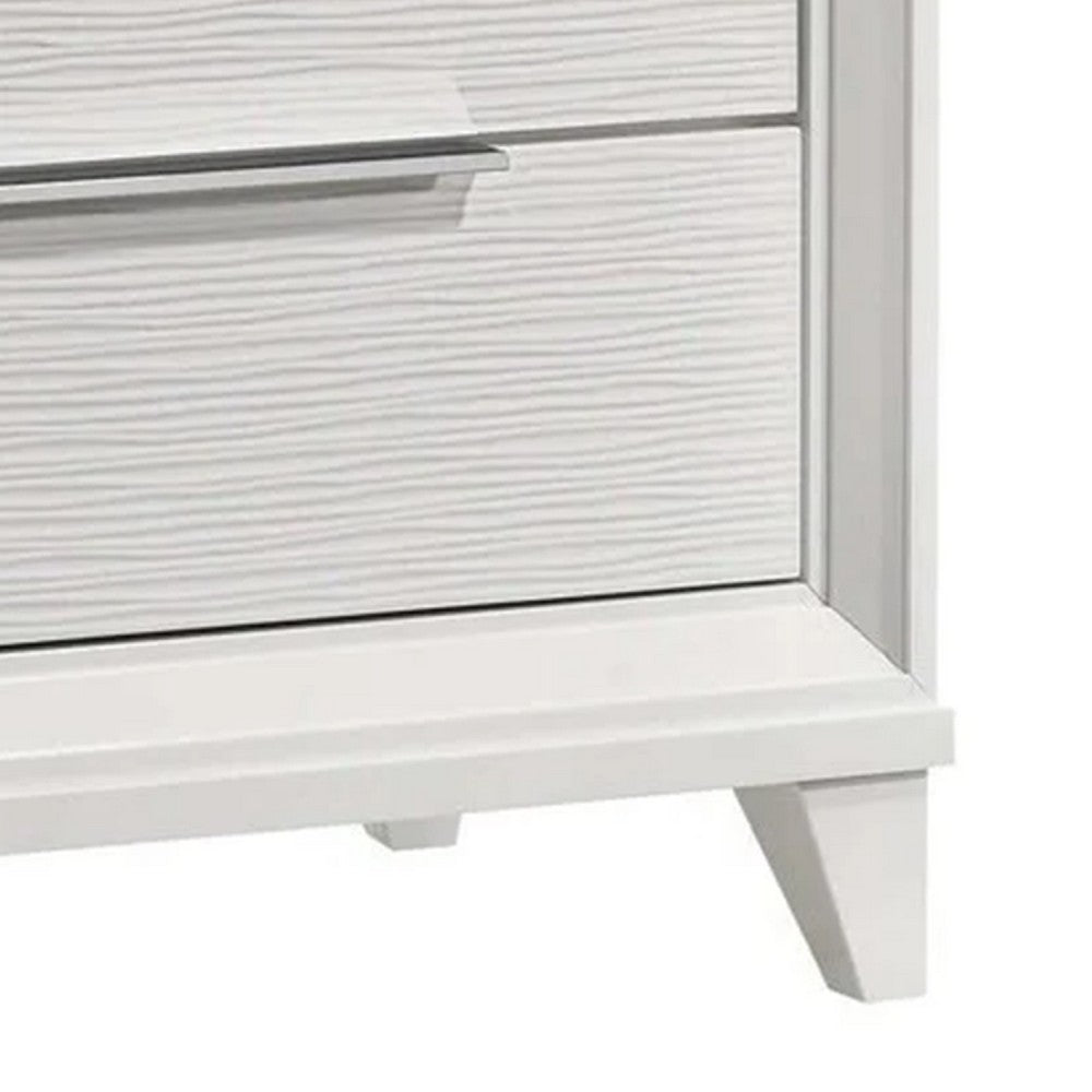 Ressy Nightstand with 2 Drawer, Silver Metal, Contemporary White Wood - BM338400