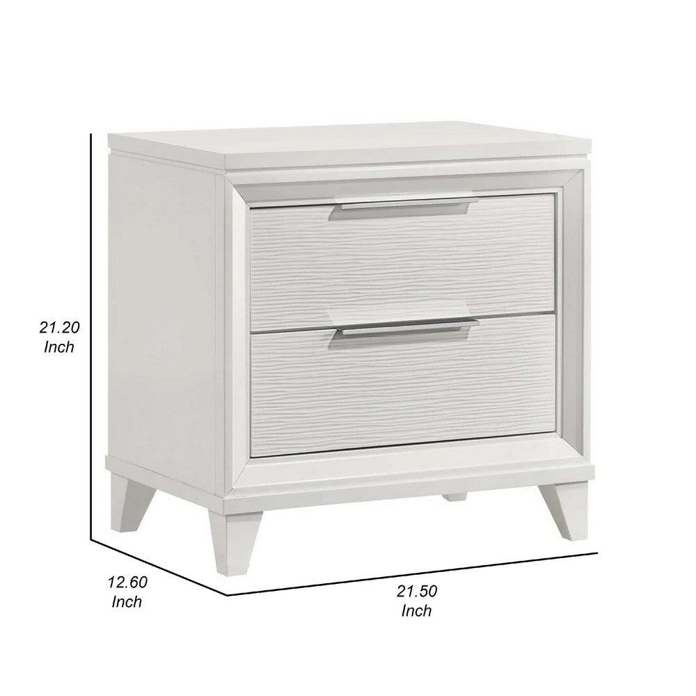 Ressy Nightstand with 2 Drawer, Silver Metal, Contemporary White Wood - BM338400