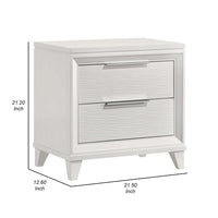 Ressy Nightstand with 2 Drawer, Silver Metal, Contemporary White Wood - BM338400