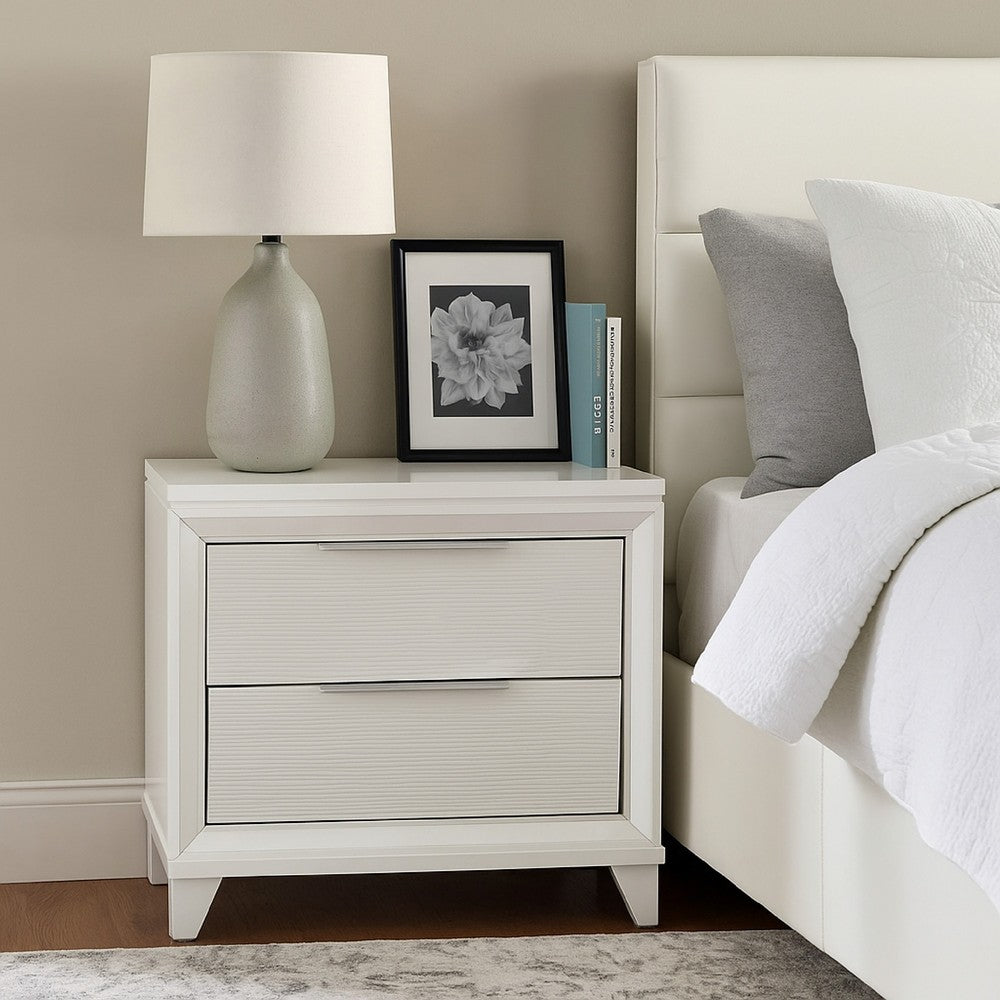 Ressy Nightstand with 2 Drawer, Silver Metal, Contemporary White Wood - BM338400