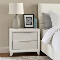 Ressy Nightstand with 2 Drawer, Silver Metal, Contemporary White Wood - BM338400