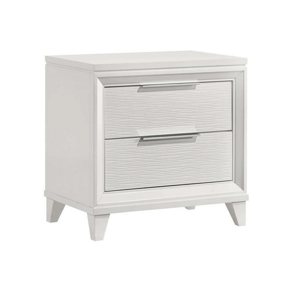 Ressy Nightstand with 2 Drawer, Silver Metal, Contemporary White Wood - BM338400