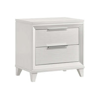 Ressy Nightstand with 2 Drawer, Silver Metal, Contemporary White Wood - BM338400