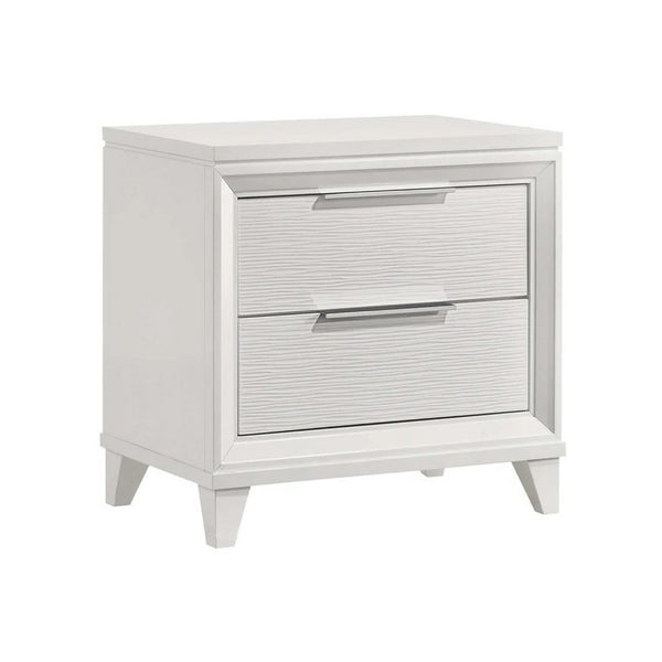 Ressy Nightstand with 2 Drawer, Silver Metal, Contemporary White Wood - BM338400