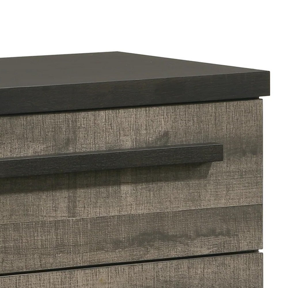 Ruthe Nightstand with 2 Drawers, Wide Top, Ebony Black, Gray Wood - BM338405