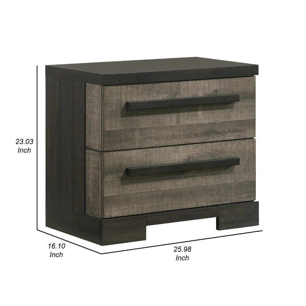 Ruthe Nightstand with 2 Drawers, Wide Top, Ebony Black, Gray Wood - BM338405