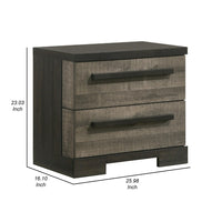 Ruthe Nightstand with 2 Drawers, Wide Top, Ebony Black, Gray Wood - BM338405