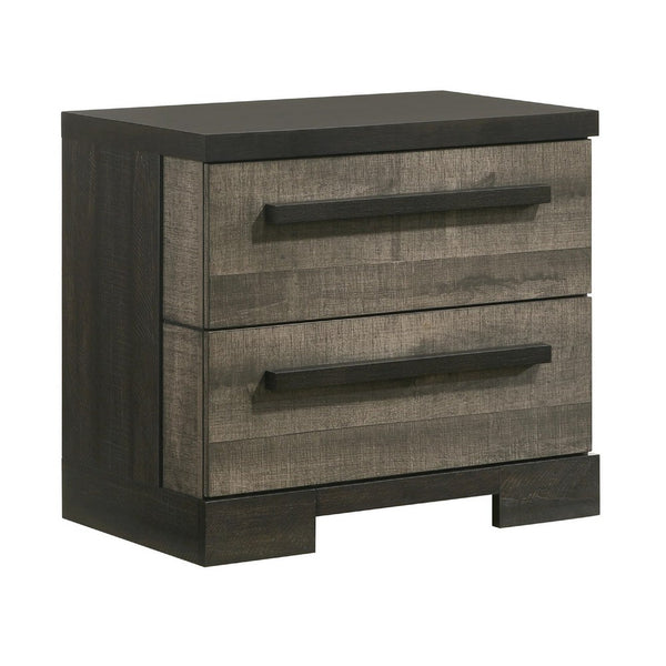 Ruthe Nightstand with 2 Drawers, Wide Top, Ebony Black, Gray Wood - BM338405