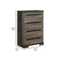 Ruthe Tall Dresser Chest with 4 Drawers, Ebony Black, Gray Wood - BM338406
