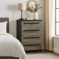 Ruthe Tall Dresser Chest with 4 Drawers, Ebony Black, Gray Wood - BM338406