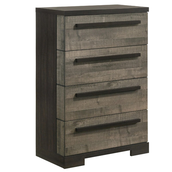 Ruthe Tall Dresser Chest with 4 Drawers, Ebony Black, Gray Wood - BM338406