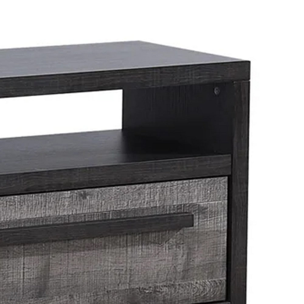 Ruthe TV Stand Media Console with 2 Drawers, Shelves, Black Gray Wood -BM338407