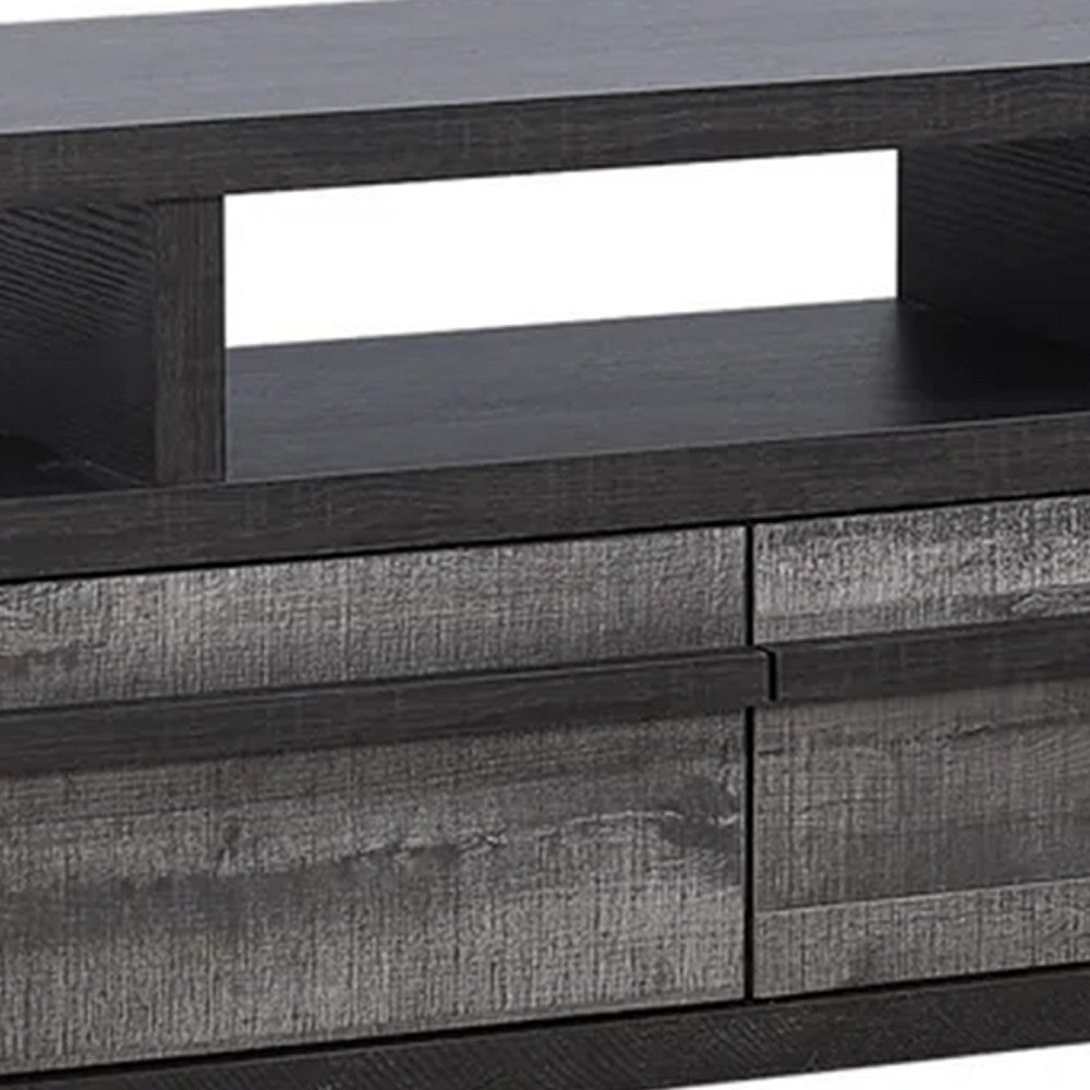 Ruthe TV Stand Media Console with 2 Drawers, Shelves, Black Gray Wood -BM338407