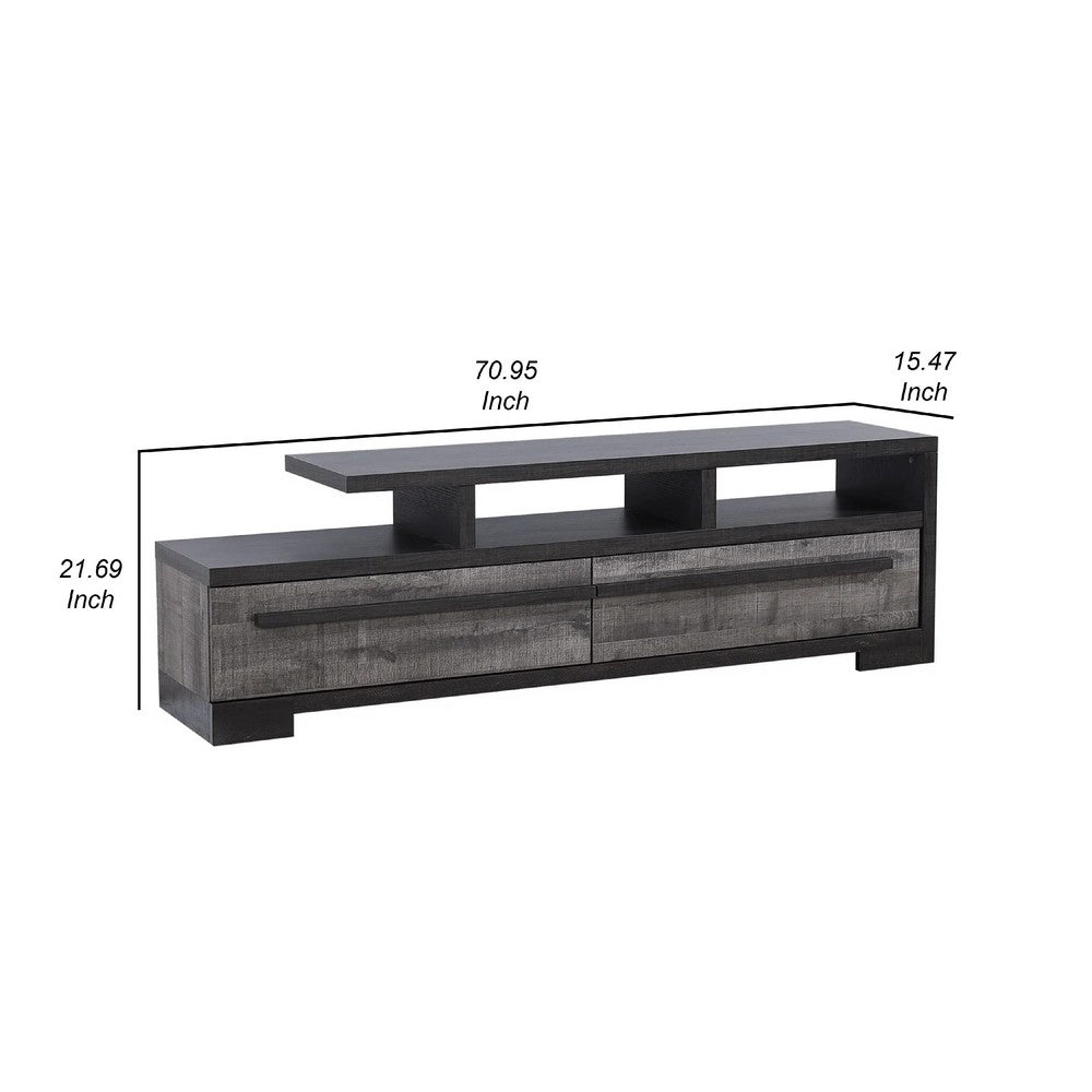 Ruthe TV Stand Media Console with 2 Drawers, Shelves, Black Gray Wood -BM338407