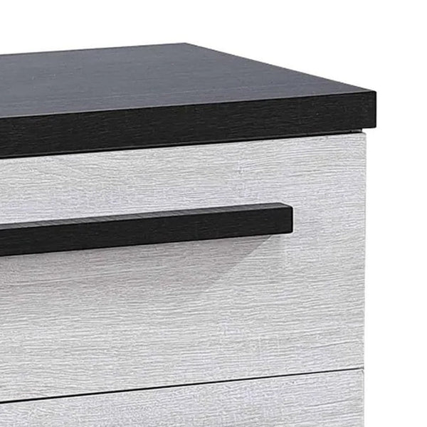 Ruthe Nightstand with 2 Drawers, Wide Top, Ebony Black, White Wood - BM338411